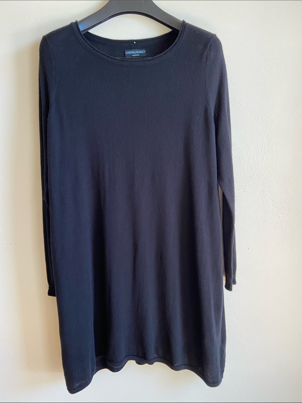 Cynthia Rowley100% Merino Wool black long-sleeve swing mini dress/ tunic 1X